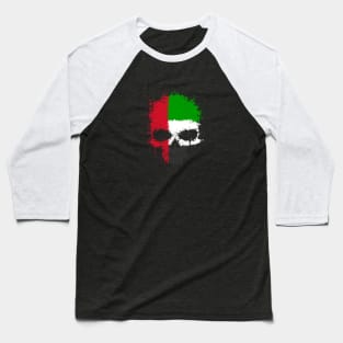 Chaotic UAE Flag Splatter Skull Baseball T-Shirt